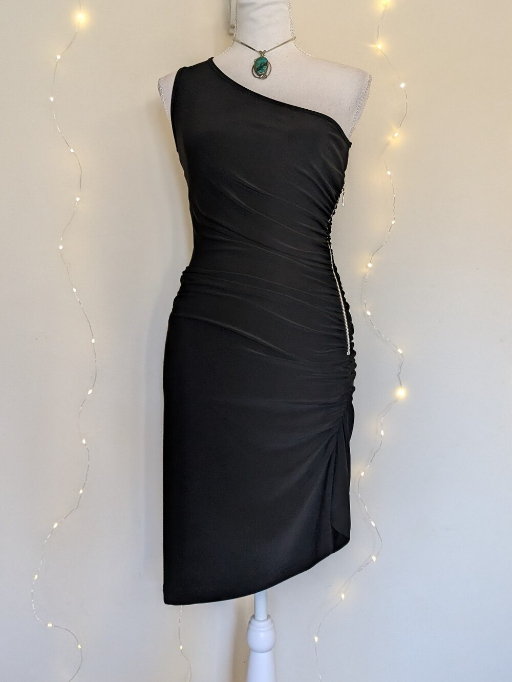 B Darlin One-Shoulder Black Ruched Cocktail Dress